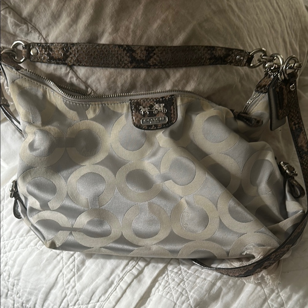 Coach Gray and Cream Shoulder Bag with Signature Style